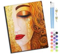 XIAOYOUQIAN Gold Foil Tear Beauty,Pintar Por Numeros Adultos - Manualidades Pintura Acrilica Kit Cuadro Diy Completo - 40X50Cm -Sin marco
