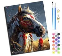XIAOYOUQIAN Grassland Totem Horse,Pintar Con Numeros Adultos,Con Tres Pinceles Y Pintura Acrílica,Cuadros Para Pintar Por Numeros Diy Para Principiantes,40X50 Cm,Sin marco