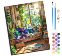 XIAOYOUQIAN Green Cottage Under The Sun,Pintar Por Numeros,Diy Cuadro Al Óleo Números Kit De Pintura Al Óleo Para Adultos Y Niños De Lienzo Decoración Para El Hogar,40X50Cm,Sin marco