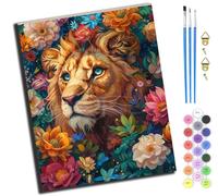XIAOYOUQIAN Lion Among Flowers,Pintar Por Numeros Adultos,Diy Pintura Por Numeros Kit,Cuadros Por Numeros Pigmento Acrílico,Decoración Para El Hogar Regalo,40X50Cm,Sin marco
