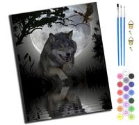 XIAOYOUQIAN Moon Shadow Lone Wolf,Pintar Por Numeros Adultos Art - Manualidades Pintura Acrilica Kit Cuadro Diy Completo - 40X50Cm,Con Marco