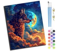 XIAOYOUQIAN Moon Wolf Shadow,Pintar Por Numeros Adultos,Diy Pintura Por Números,Kit De Pintura Al Óleo De Lienzo Diy Para Con Pinceles,Pigmento Acrílico,40 X 50Cm,Con Marco