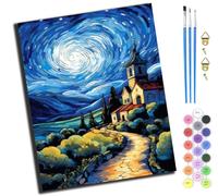 XIAOYOUQIAN Mountain Church Under The Stars,Pintura Por Números Para Adultos Y Niños,Kit De Pintura Por Números Con Pinceles Y Pinturas,Cuadros Para Pintar Por Numeros,40 * 50 Cm，Con Marco