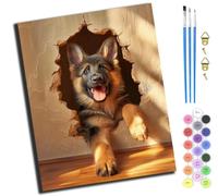 XIAOYOUQIAN Naughty German Shepherd Puppy,Pintura Por Números Para Adultos Niños Principiantes,40 X 50 Cm，Pintura Con 3 Pinceles Niños Painting By Number Kit，Sin marco