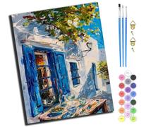 XIAOYOUQIAN Olive Time Under The Blue Window,Pintura Por Números Para Adultos Niños Principiantes,40 X 50 Cm,Pintura Con 3 Pinceles Niños Painting By Number Kit,Sin marco
