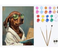 XIAOYOUQIAN Perro gracioso con gafas y toalla de baño，Pintar por Numeros Adultos - Manualidades pintura acrilica Kit Cuadro DIY completo - 40x50cm -sin marco