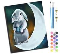 XIAOYOUQIAN Rabbit On The Moon,Juego De Pintura Por Números Para Adultos,Lienzo De Pintura Al Óleo Con Pinceles Y Pintura,Como Regalo De Decoración Del Hogar,40 X 50 Cm,Con Marco