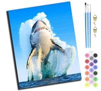 XIAOYOUQIAN Shark Attack,Pintar Por Numeros Adultos,Diy Pintura Por Números,Con Pinceles Y Pintura Acrilica,40X50 Cm,Sin marco