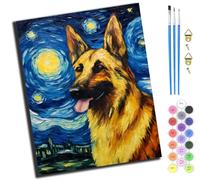 XIAOYOUQIAN Starry Night German Shepherd,Pintar Por Numeros Adultos,Diy Pintura Por Números,Kit De Pintura Al Óleo De Lienzo Diy Para Con Pinceles,Pigmento Acrílico,40 X 50Cm,Con Marco
