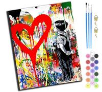 XIAOYOUQIAN Street Graffiti Art Boy And Love Heart,Pintar Por Numeros Adultos Art - Manualidades Pintura Acrilica Kit Cuadro Diy Completo - 40X50Cm,Sin marco