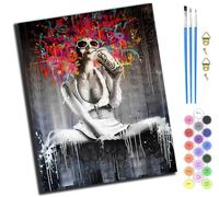XIAOYOUQIAN Street Graffiti Art Cool Hair Girl,Pintura Por Números Para Adultos Niños Principiantes,40 X 50 Cm,Pintura Con 3 Pinceles Niños Painting By Number Kit,Sin marco