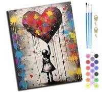 XIAOYOUQIAN Street Graffiti Girl Red Love Heart,Pintura Por Números Para Adultos Niños Principiantes,40 X 50 Cm,Pintura Con 3 Pinceles Niños Painting By Number Kit,Sin marco