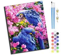 XIAOYOUQIAN Two Blue Parrots In Azalea,Pintar Por Numeros,Diy Cuadro Al Óleo Con Números Para Kit De Pintura Al Óleo Digital Para Adultos Y Niños De Regalos,40X50Cm,Con Marco