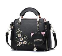 Xiaoyu Bolsos y bolsos de moda para mujeres y señoras de cuero con asa superior, Flor negra