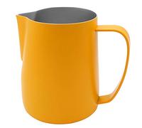 Xiaoyu jarra para vaporizar y espumar de leche de acero inoxidable antiadherente, acabado mate, amarillo, 20 oz / 600ml