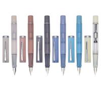 XIAOYU Jinhao 58D de resina pluma estilográfica, 6 unidades, colores Morandi transparentes, punta de iridio, detalles plateados, con juego de convertidor, punta fina (0,5 mm)