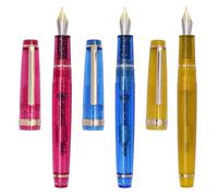 XIAOYU Jinhao 82 de acrílico Pluma estilográfica, 3 unidades, plumín de iridio con detalles dorados y convertidor de tinta, Pluma clásica y transparente con fluorescencia, Plumín extrafino (0,38 mm)