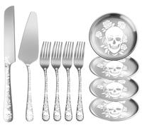 XIAOYU Juego de 10 piezas para servir pasteles, cuchillo y servidor de acero inoxidable con tenedores y platos de postre, servidores de pasteles y tartas de metal reutilizables