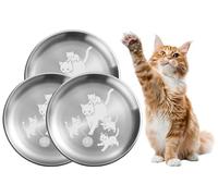 XIAOYU Juego de 3 comederos de Acero Inoxidable para Gatos, 8,07 Pulgadas de Ancho y Poco Profundos, Ideales para aliviar la Fatiga de los Bigotes, Platos Planos de Metal para Gatos