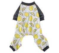 XIAOYU Pijamas para Perros, Mono de Cuatro Patas con Estampado de limón, Mono Ligero de algodón para Perros pequeños y Gatos, limón, Talla M