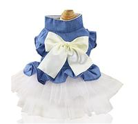 XIAOYU Vestidos para Perros Pet Bowknot Princesa Falda Verano Vaquero Perro Chaleco Camisas Sundress Dulce Boda Vestidos de Fiesta Ropa para Mascotas Ropa, Blanco, L