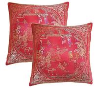 Xiaoyztan Un par de Fundas de Almohada Bordadas con Escena de Patio de 40,6 cm, Color Rojo, Oriental, Estilo Chino, sedosas, Decorativas, Hechas a Mano, de Seda, Funda de cojín para sofá