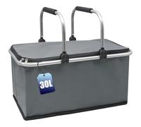 xiaozhifu Cesta de Picnic 30L, Grande Portátil Cesta Plegable Impermeable, Bolsa térmica con Marco de Aluminio Estable, Oxford Cesta Picnic con Asas Resistentes para Camping, Picnic (Gris)