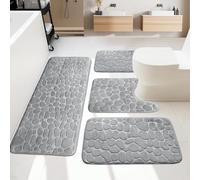 xiaozhifu Juego De 4 Alfombrillas Baño, Ultra Suave Alfombras para Baño Lavable a Maquina, Esponja de Memoria Alfombra BañO Absorbente, Antideslizante Alfombra de baño (Gris)