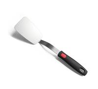 XiaoZu - Espátula flexible de acero inoxidable, espátula fina de metal para sartén de hierro fundido, hoja fina y mango de silicona resistente al calor, ideal para huevos, galletas, carne, crep,