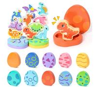 XIAPIA Juguetes Montessori de Madera para Niños 2 3 Años, 10 Piezas Juguete de Dinosaurios Juguete Educativo, Juego Clasificación de Huevo de Dino, Juguetes Sensoriales, Regalo de Cumpleaños Pascua