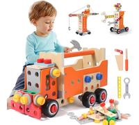 XIAPIA Maletín de herramientas para niños, 124 piezas, traje de lujo, juguetes Montessori juguetes a partir de 3, 4, 5 años, banco de trabajo de madera, herramientas para niños, juegos educativos