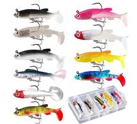 XIAQICA 10 Piezas Kit Señuelos Pesca Suaves PVC Señuelos de Pesca Spinning Mar Señuelos Pesca para Lubina Lucio Carpa 8CM Cebo Pesca para Agua Dulce Agua Salada Carpa lubo con 1 Caja