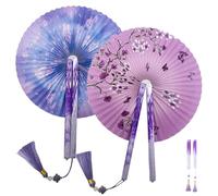 XIAQICA 2 Pcs Abanico Pai Pai de Papel Plegable Redondo Magnético Abanicos Personalizado Portátil Retro Ventilador Mujeres con Borlas para Bodas Fiestas Decoración Espectáculos Atrezzo (Morado, Azul)