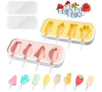 XIAQICA 2 Piezas Molde Helados Silicona con 12 Bastoncini Riutilizzabili 8 Forme Moldes Paletas Sin BPA 4 Cavidades Ice Cream Mold (Giallo, Rosa)
