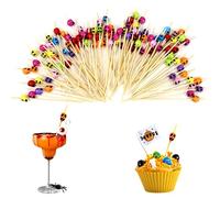 XIAQICA 200 Piezas Halloween Palillos Coctel Brochetas 12 CM Palillos Dientes Cráneo Decoración Colorido Palillos para Aperitivos Palo CóCtel para Bebidas Frutas Pastel Varios Partidos Decorativos