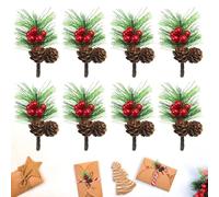 XIAQICA 24 Piezas Ramas de Pino Artificial con Piñas, Frutos Rojos y Agujas de Pino Verdes Ramas de Bayas Agujas de Pino Simuladas Navideñas Decoración de Corona de Navidad Ramos Decorativos