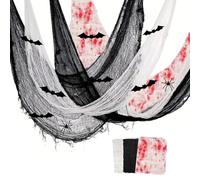 XIAQICA 3 Piezas Halloween Deko Tela Espeluznante de Halloween Tela Spooky Haunted Houses Decor Halloween para Fiesta de Casas Embrujadas Puertas al Aire Libre Negro Blanco Rojo (200 x 76 cm)