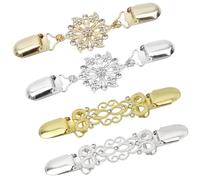 XIAQICA 4 Piezas Clips para Suéter, Retro Metal Cardigan Clip, Pasador Chal Flor Strass, Broche Accesorios, Clips de Cierre de Abrigo para Mujeres Niñas, Clip para Bufanda de Vestir