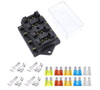 XIAQICA 4 Vías Caja Fusibles 12V/24V/32V Porta Fusibles Coche Impermeable Portafusibles con 10 Piezas Fusibles Estándar (5A 10A 15A 20A 25A), para Automóviles, Barcos