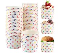 XIAQICA 50 Piezas Tazas de Papel para Helados con Lunares de Colores Vasos para Helados de Cartón de 240ml con Cuchara Transparente Recipiente para Helado Yogur Helado Postre