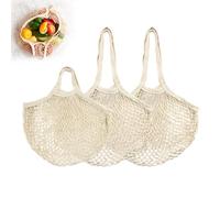 XIAQICA Bolsa de Malla 3 Piezas Bolsas de Malla de Algodón Elasticidad Bolsa de Compra Reutilizables Bolsas de Red con Asa para Frutas Verduras y Abarrotes