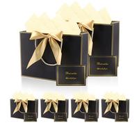 XIAQICA Bolsas Regalo 6 Piezas Bolsa Regalo Grande con 6 Pañuelos y 6 Tarjetas, Bolsas de Regalo de Papel con Asas Bolsa de Regalo para San Valentín, Cumpleaños, Fiesta (Negro)
