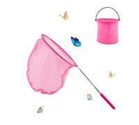 XIAQICA Redes de Pesca Extensibles Cazamariposas con 1 Cubo Plegable Redes de Mariposa Telescópicas para Niños Atrapando Insectos, Peces Pequeños, Actividades al Aire Libre (Rosa)