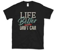 XIASHUN Life Is Better with A Drift Car T-Shirts Cool Retro Crew Neck Unisex Short Sleeve T-Shirt M