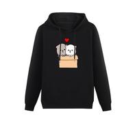 XIASHUN Trend Mochi Peach Cat Goma Box Full of Love Valentines Cats Lover Unisex Hoody with Pocket Black XL