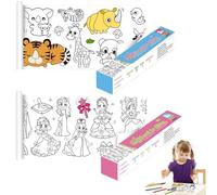 XIATIAN 2 Rollos de Dibujo para Niños, Rollo Papel Pintar Niños 30 x 300 cm, Rollo de Dibujo Autoadhesivo Animales y Princesa, Ideal para Colorear la Pared, Juego de Regalo