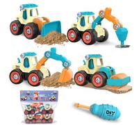 XIATIAN 4 en 1 DIY Vehículos de Construcción Excavadora Juguetes Set, Excavadora Juguete con Destornillador, Desmontar Camión de Ingeniería para Niños (B)