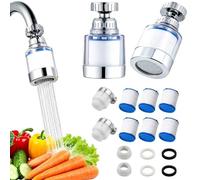 XIATIAN Filtro de Agua para Grifo Giratorio 360° Anti Calcárea - 2 Piezas Con 6 Cartuchos de Recambio y 2 Adaptadores Universales para Cocina, Fregadero y Baño