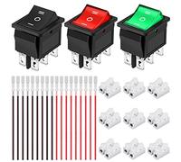 Xiatiaosann 3 piezas interruptor basculante AC 16A/250V 20A/125V DPDT encendido/apagado/encendido mini botón de presión 3 colores (negro/rojo/verde) 6 pines 3 posiciones LED interruptor de palanca
