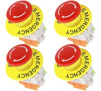 Xiatiaosann, 4 Uds., Interruptor de botón de parada de emergencia, cierre de 22 mm, orificio de montaje, tapa de hongo rojo 1NO 1NC con señal de parada de emergencia de 60 mm